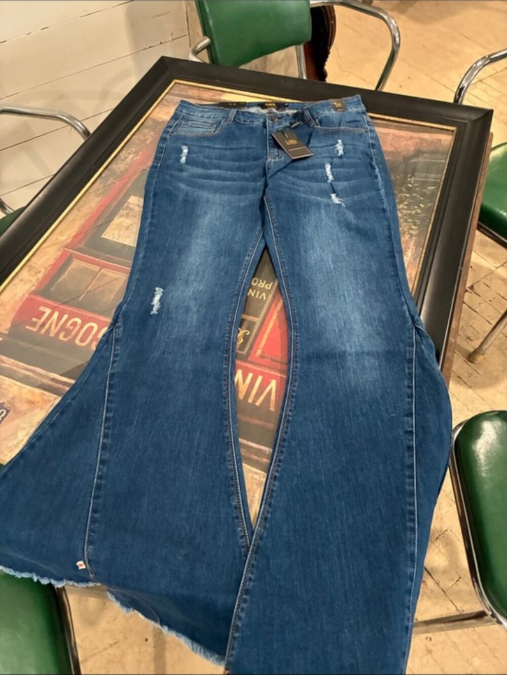 Lucky & Blessed Dark Blue Denim Flare Maxi Jeans plus size - Picture 3 of 8